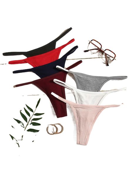 

7pack plain ribbed thong g3sh#, Black;red