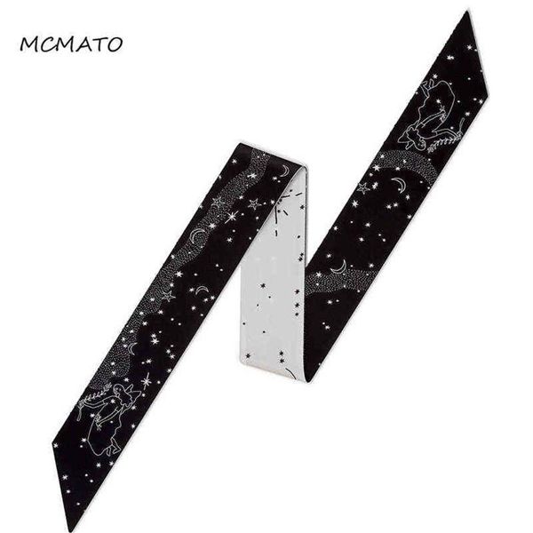 

12 constellations moon star galaxy print woman twilly silk scarf 100cm 7cm long small head scarf ladies black color virgo pisces g3458, Blue;gray