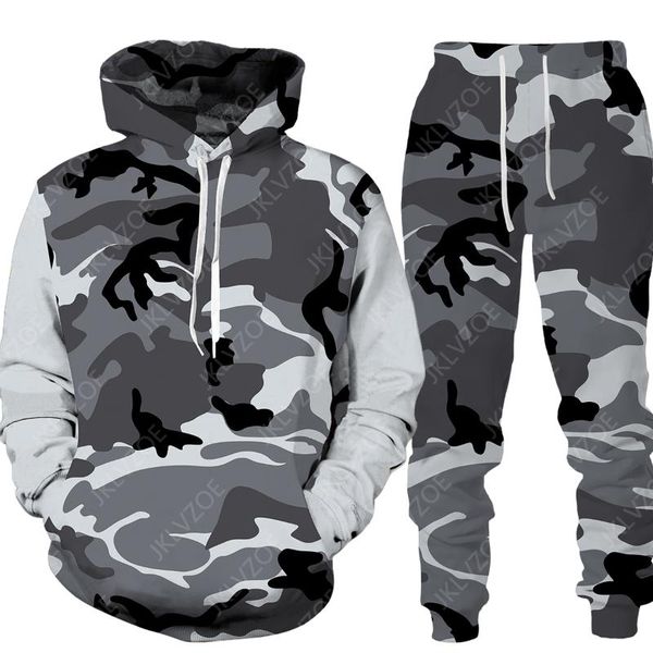 Menina de pilão masculino Militar de capuz para masculino Sportswear Camuflage Muscle 2 Peças Rouno Man Autumn Winter Sweethirs e P