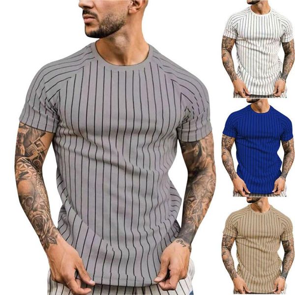 

men's t-shirts muscle men vertical stripes printed tees male casual o neck short sleeve t shirts, White;black