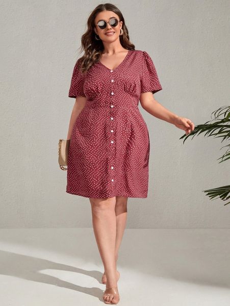 

plus dalmatian print puff sleeve dress f7ba#, Black