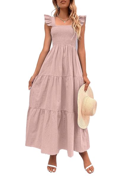 

shirred bodice ruffle hem dress o6gd#, Black;gray