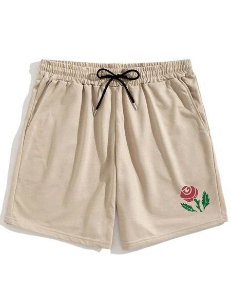 

romwe guys floral graphic drawstring shorts 17um#, White;black