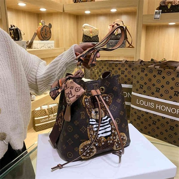 

68% off 60% off quality glory diamond studded bear bucket with silk scarf new fashion versatile minority one shoulder bag high sensej4ni