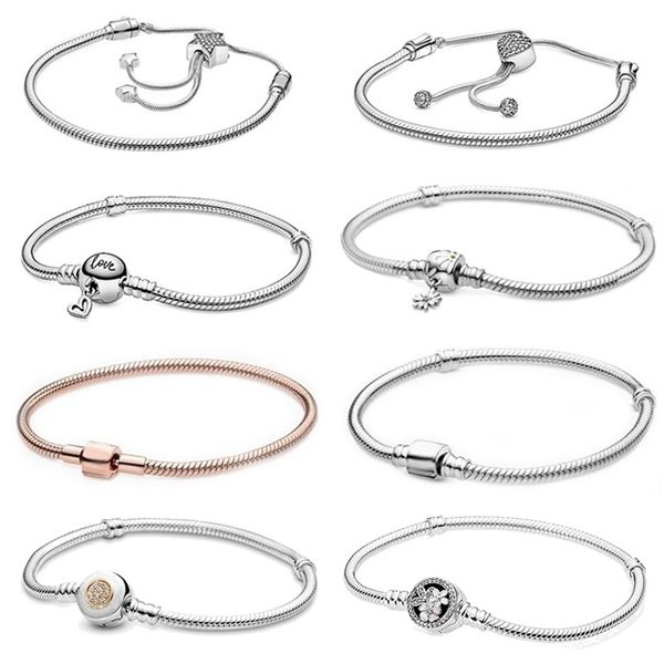 

100% 925 sterling silver pan 1:1 spring heart-shaped heart statement adjustable daisy strap diy bracelet female 220331, Black