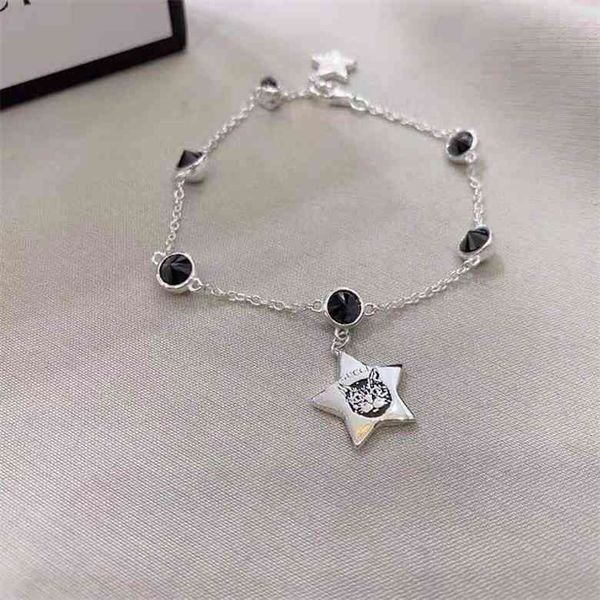 

16% off jewelry the new s925 silver simple style five pointed star cat black spinel bracelet for men and women