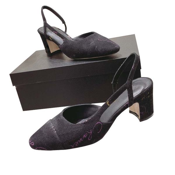 

denim sandals for woman heels 6.5cm designer famous chunky heel classic pumps and slingbacks 2022 womens printed platform slippers fashion p, Black