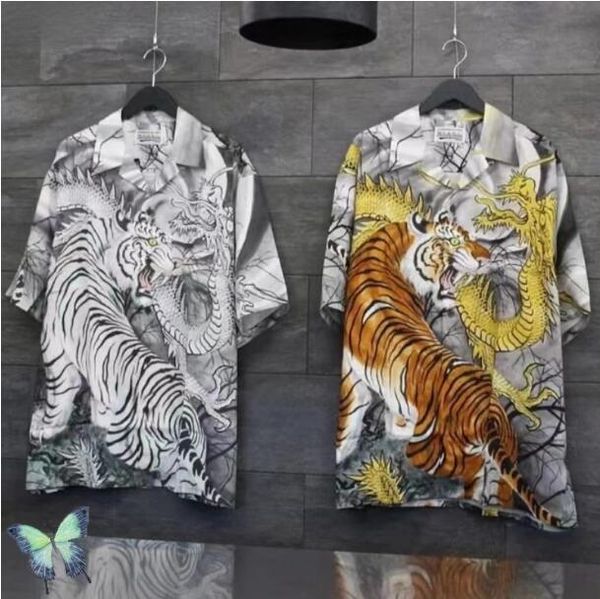 

2022 full print hip hop hawaiian short sleeve shirt men's casual shirts, White;black