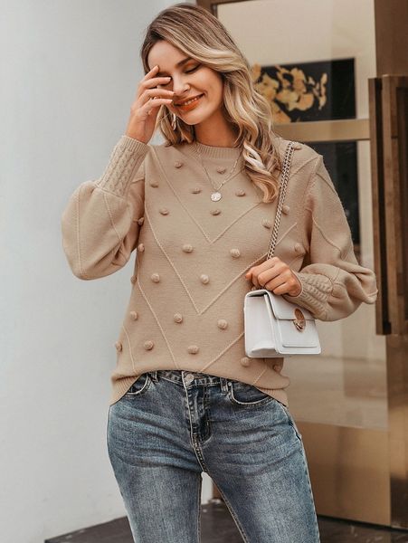 

simplee lantern sleeve popcorn knit sweater 42te#, White;black