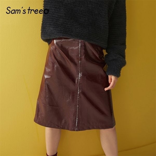 

samstree bury solid metal zipper decoration grunge leather women skirts autumn motor storm office ladies skirt y200326, Black