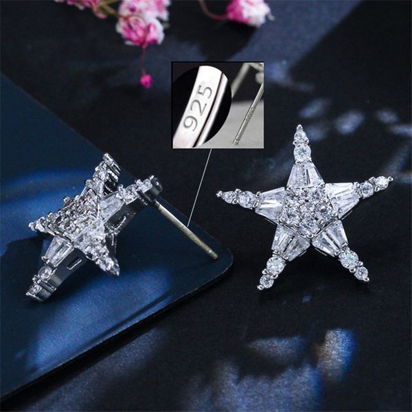 

fashion star stud designer earring for woman party 925 sterling silver post aaa cubic zirconia copper jewelry white diamond earring women gi, Golden;silver