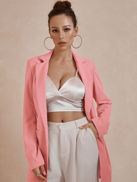 

unique21 single button split back blazer u8ek#, White