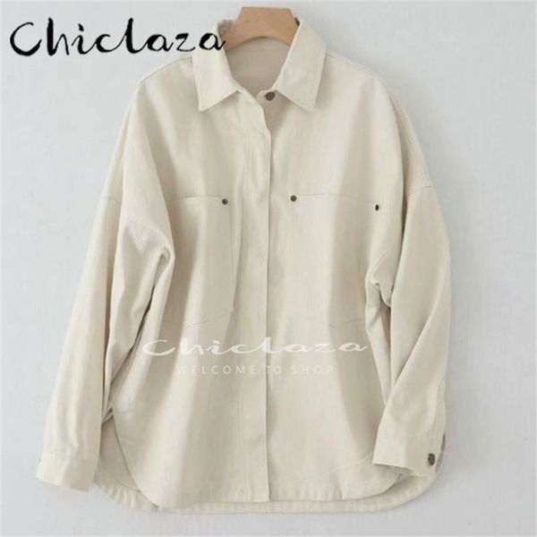 

chiclaza woman spring and autumn fashion casual loose jackets coat female solid lapel singlebreasted denim jacket 220803, Black;brown