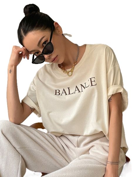 

dazy letter print drop shoulder tee r53m#, White