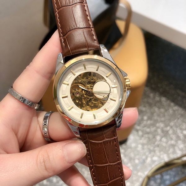 

classic mens skeleton watch automatic mechanical movement 40mm fashion business watches montre de luxe men, Slivery;brown
