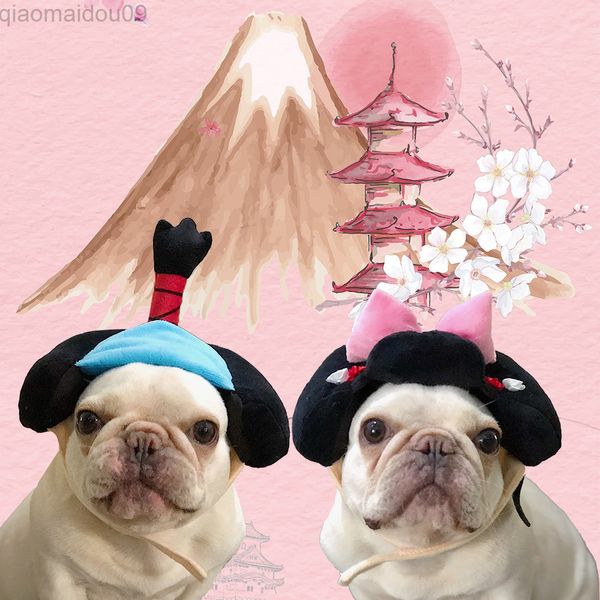 Altre forniture per gatti Samurai giapponese Cappello divertente per cani Esilarante Pet Bulldog francese Come Lion Hair Wig Cap Cosplay Puppy Viene per cani di piccola taglia L220810