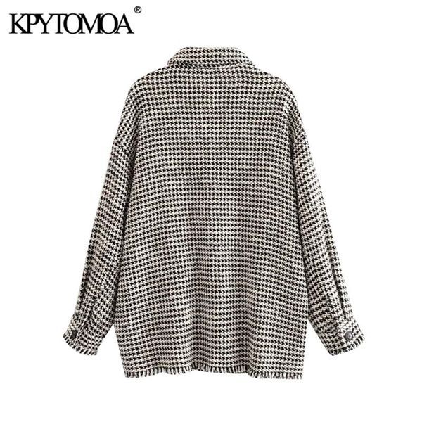 

vintage stylish frayed tassel oversized tweed plaid jacket coat women 2020 fashion long sleeve pockets outerwear chic lj200813, Black;brown