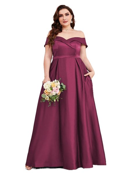 

plus off shoulder fold pleated maxi formal dress 40ut#, Black