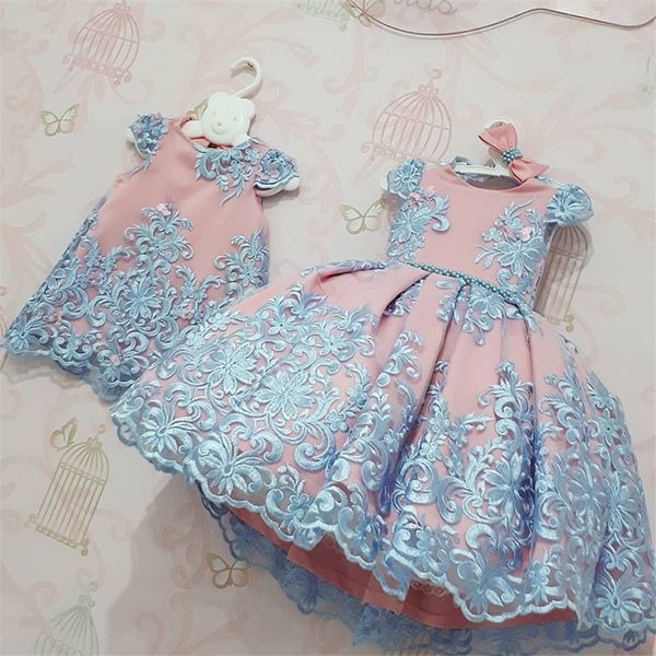 Bordado flor casamento noite crianças roupas princesa festa crianças vestidos para meninas vestido de baile de renda aniversário 220422