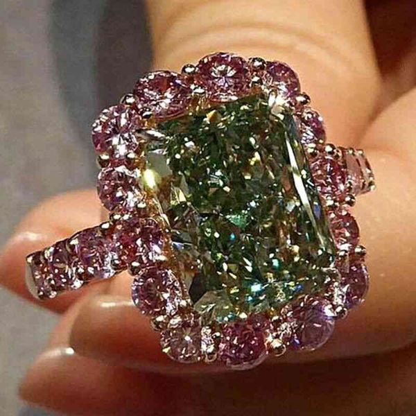 

designer fashion heart ring for woman man love south pink diamond green zircon ring womens fashionable highend luxury banquet jewelry in eur, Golden;silver