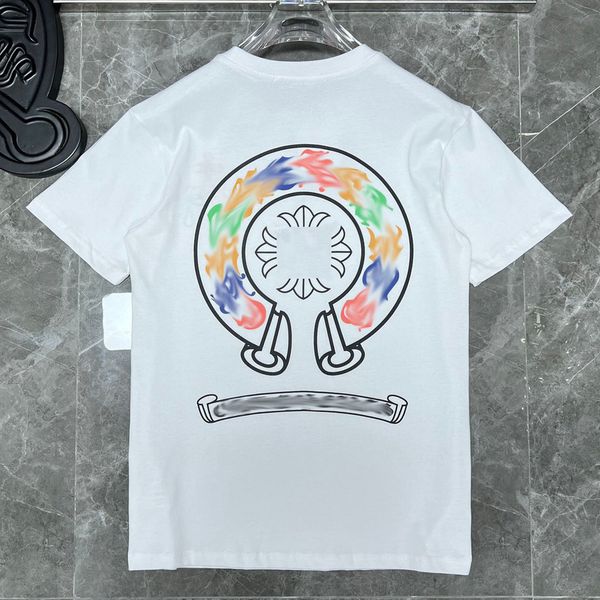 

luxury mens summer t shirts brand ch man t-shirt horseshoe flower tees classic cross sanskrit letter short sleeve designer tshirts women shi, White;black