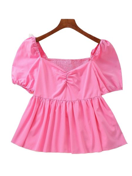 

plus sweetheart neck puff sleeve peplum blouse w1ap#, Black