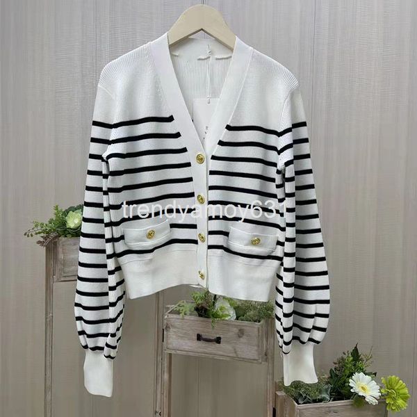 

women's knits & tees spring xiaoxiangfeng korean button stripe thin v-neck coat fashion knitted cardigan, White