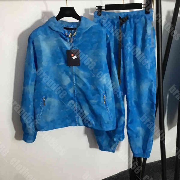 

22ss fashion women tracksuit luxury blue old flower print hoodies sweatpants two piece set louisclothing branded zip jacket trousers set 5a, White