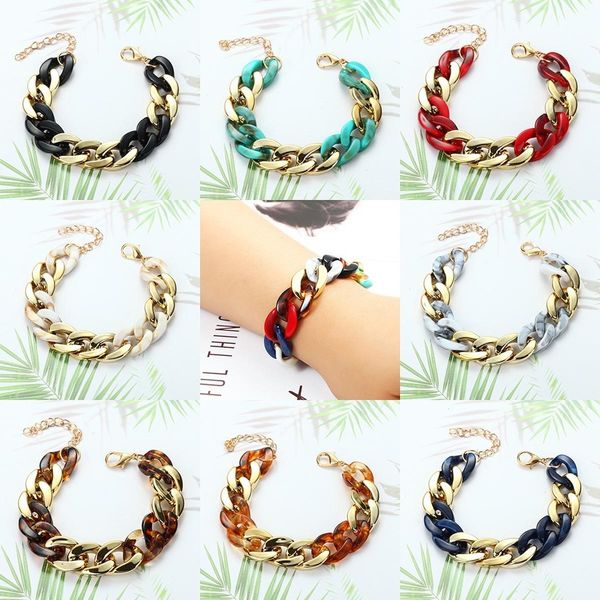 

trendy handmade color resin strand stitching charm striped tassel bracelet retro acrylic metal jewelry for women, Black
