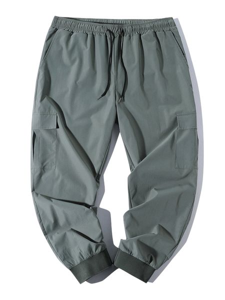 

extended sizes men flap pockets drawstring waist cargo pants m66b#, Black