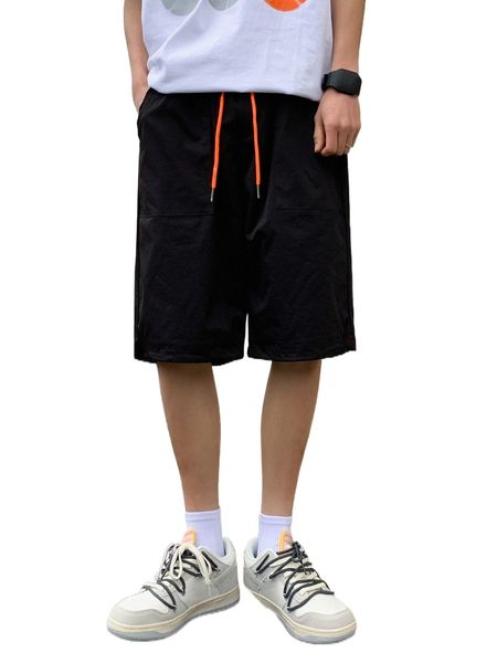 

men drawstring waist slant pocket shorts n6p4#, White;black