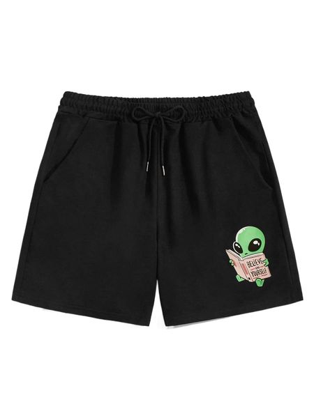 

romwe x eduely guys alien graphic shorts k6xq#, White;black