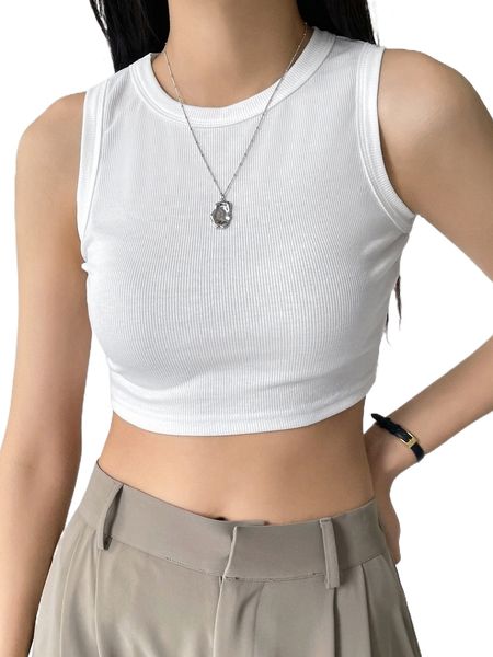 

dazy solid ribbed knit crop tank j2if#, White