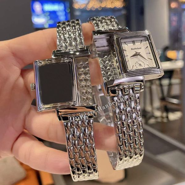 REVERSO Orologi da donna Cinturino in metallo Cassa rettangolare Stile vintage Orologi da polso da donna al quarzo con quadrante bianco