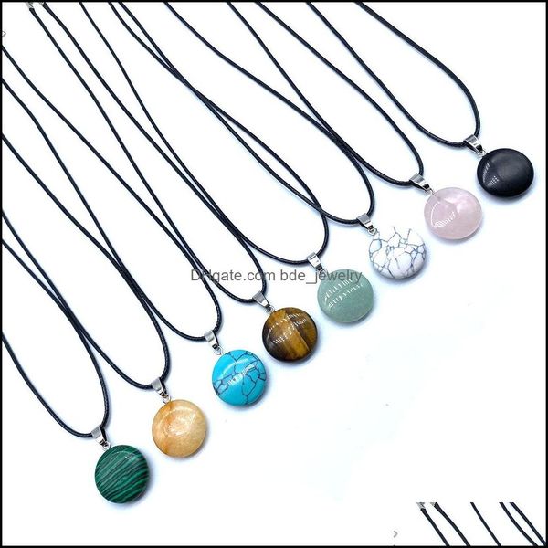 

pendant necklaces flat round reiki stones turquoise pink quartz charms necklace for women men gift accessories drop delive bdejewelry dhk3u, Silver