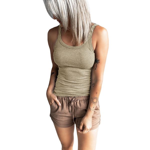 

women sleeveless solid color o-neck women tank, White