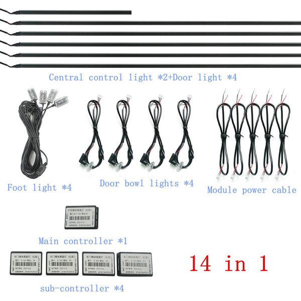 

14 in 1 64 color rgb car ambient interior led acrylic guide fiber optic universal decoration atmosphere lights