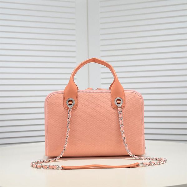

portable bowling bag canvas tote designer handbag large capacity chain shoulder crossbody purse seaside beach bag travel shopping pink