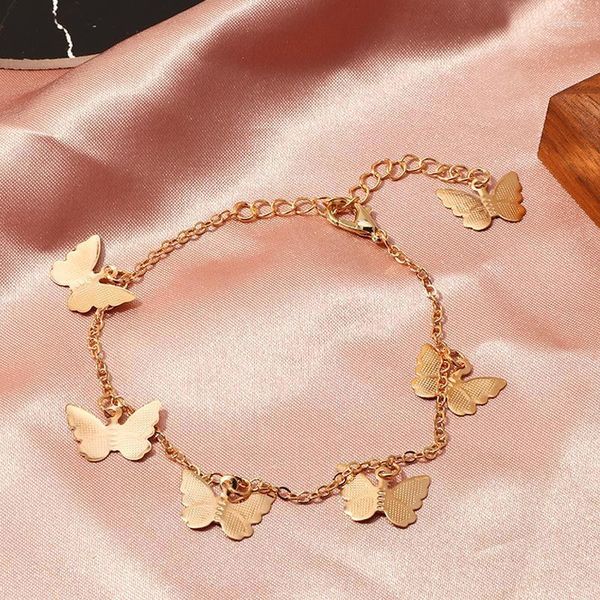 Charme Armbänder Kleine Legierung Schmetterling Anhänger Armband Für Frauen 2022 Strand Gold Farbe Füße Boho Schmuck Mädchen Geschenk Kent22