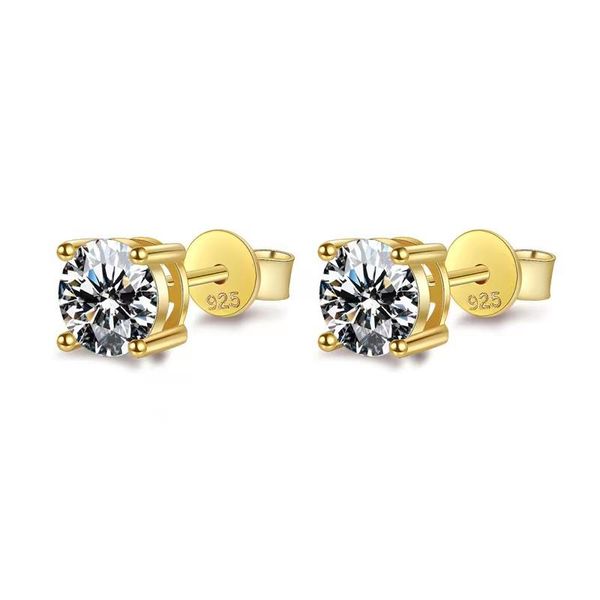 

stud trendy 18k gold plated silver 925 1ct d color vvs1 moissanite earrings 4 prong ear studs women jewelry diamond test pass gift, Golden;silver