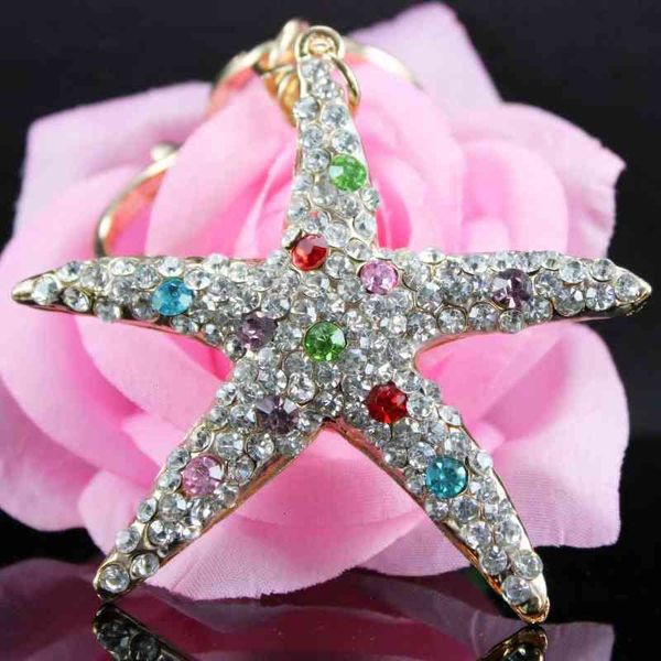 

key starfish creative chain car pendant women's bag hanging diamond inlaid metal gift, Slivery;golden