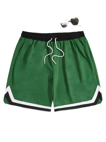 

extended sizes men contrast tape drawstring waist shorts x2en#, White;black