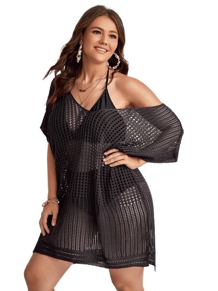 

plus hollow out split thigh cover up u1qn#, Black