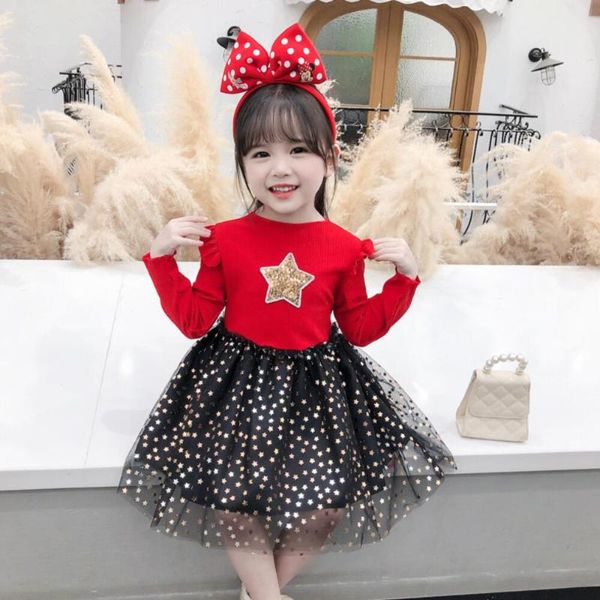 Abiti da ragazza Casual Summer Girls Toddler Kids Baby Glitter Stars Vestito a pois rossi per bambina Abbigliamento natalizio 2-8 anni