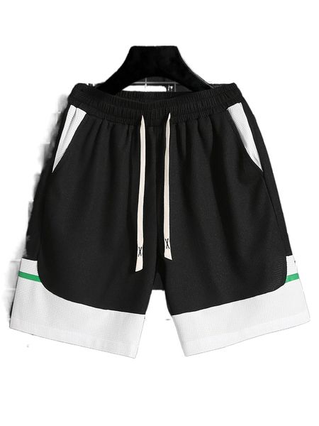 

men colorblock drawstring waist shorts q7h6#, White;black