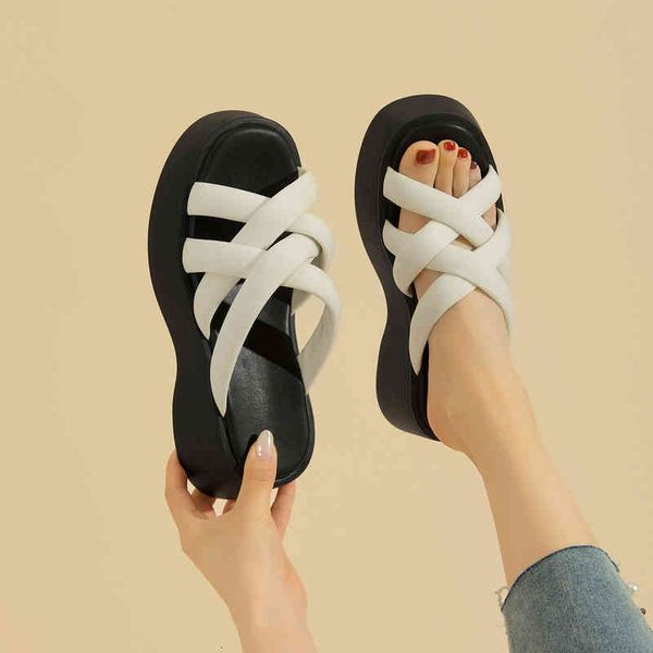 

slippers thick soled slippers women wear out summer high fashion trend leisure sandals fairy, Black