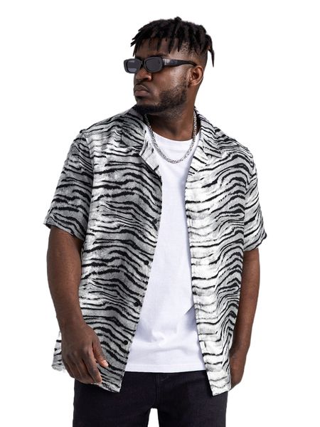 

extended sizes men zebra striped button front shirt 08fa#, White;black