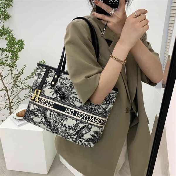 

50% off online sale store texture big women's style portable tote bag canvas printing fashion large capacity one shoulder shopping bag