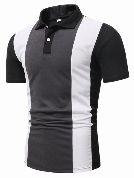 

men color block polo shirt o90h#, White;black