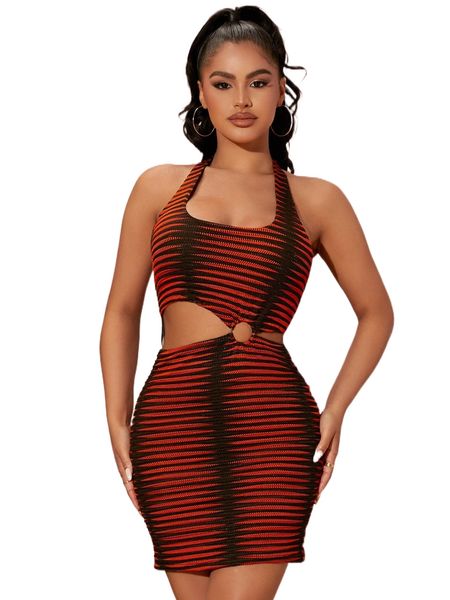 

sxy striped o-ring linked dress a79s#, Black;gray